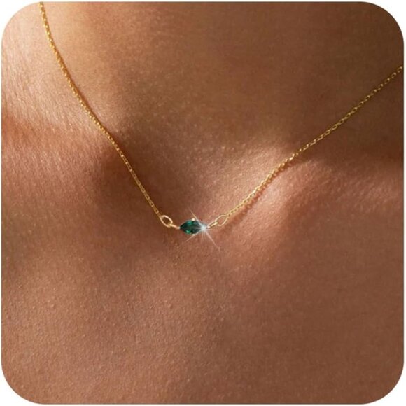 Gold Birthstone Necklace for Women Dainty Pendant Chain Minimalist Jewelry - Picture 1 of 6